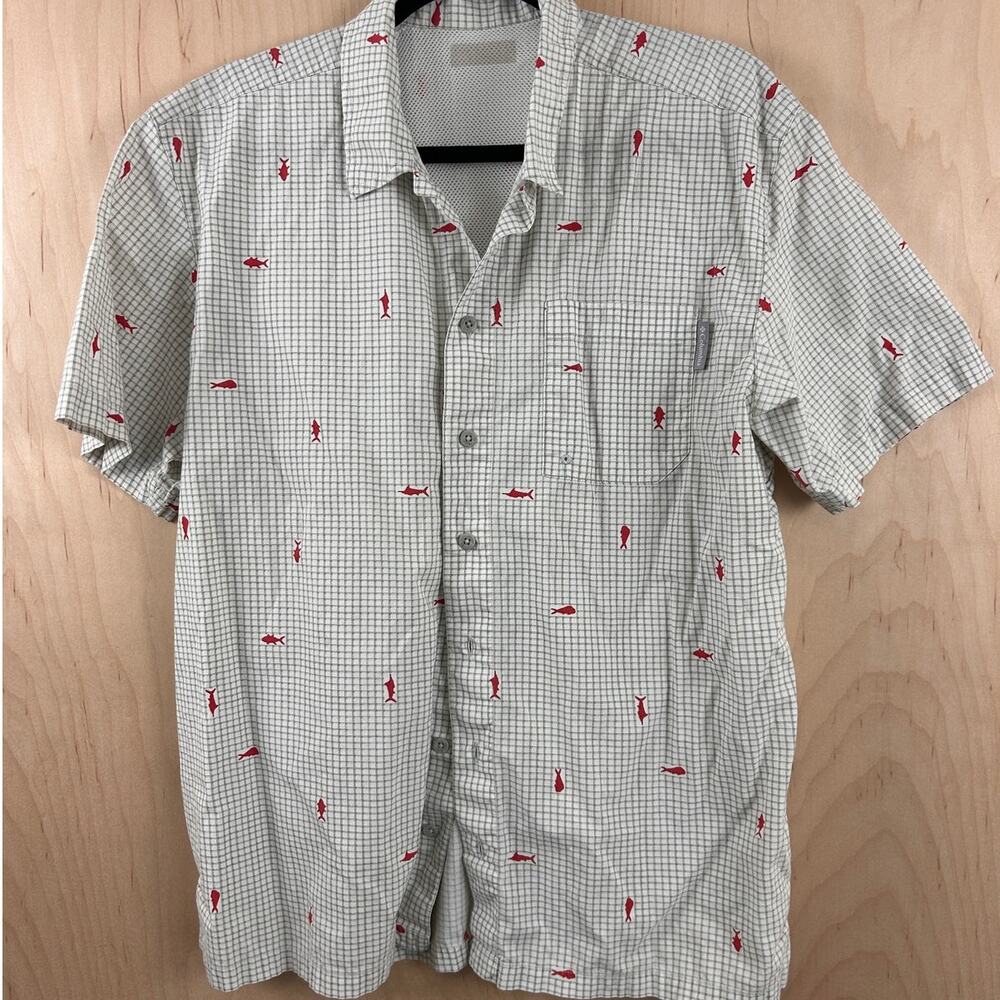 Columbia PFG Men’s Short Sleeve Fishing Shirt Red Fish Print Size L